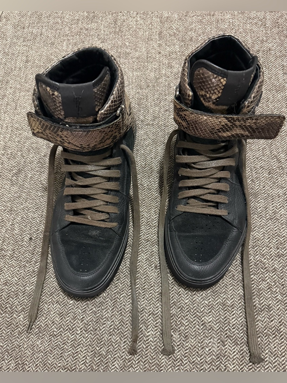 Yves Saint Laurent Black Malibu High-Top Sneakers with Gray Python Trim